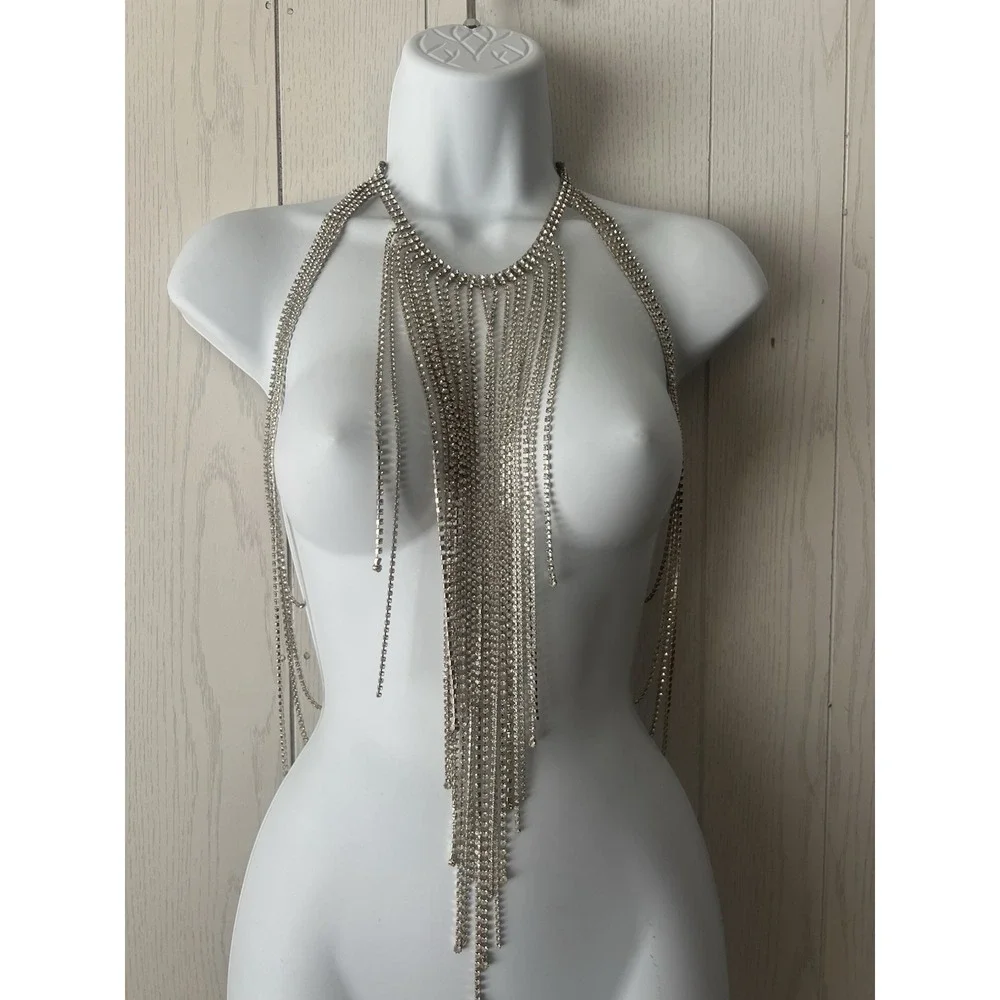 Vintage Y2K Express Rhinestone Collar Body Necklace Top NWT MSRP $300 New